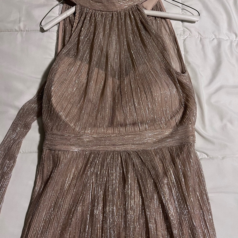 Adrianna Papell Brown Pleated Backless Gown for Night Out
